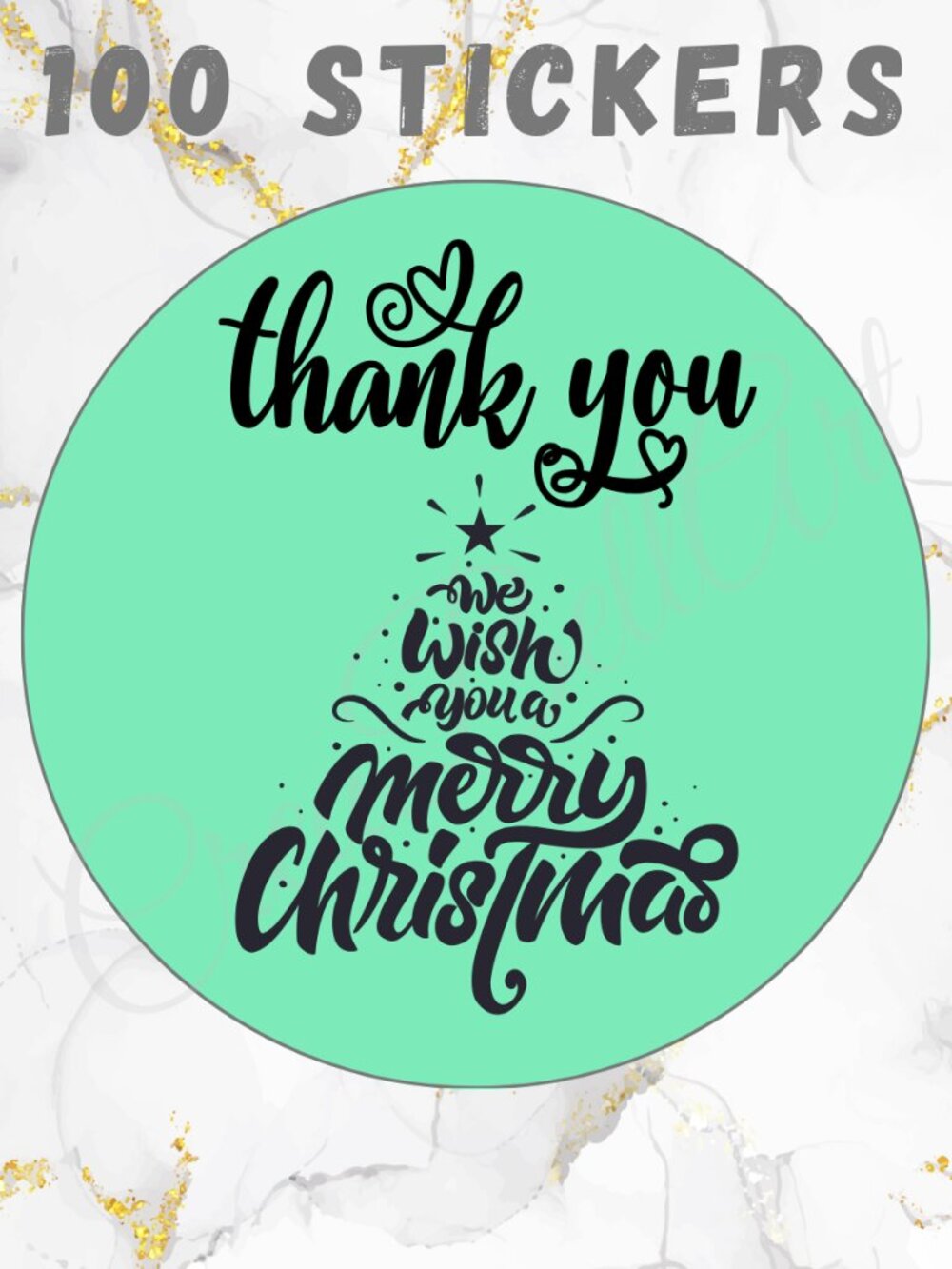 100 Christmas Thank You Stickers –Merry Christmas Tree Design